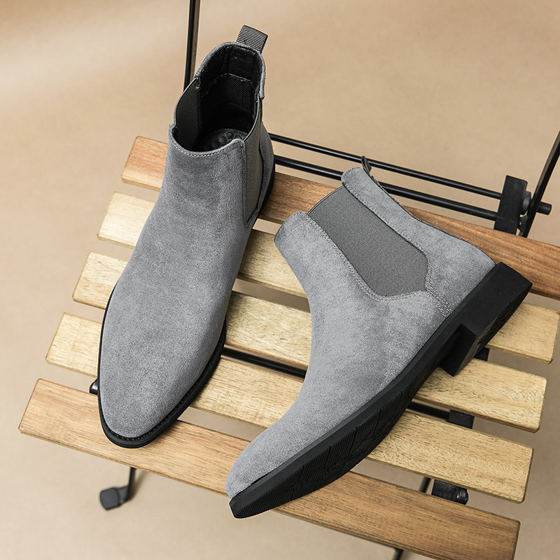 Nove sive Chelsea čizme Flock Slip-On okrugli prsti Poslovne muške kratke čizme Besplatna dostava Veličina 38-46 Botas Cuturno Masculinas