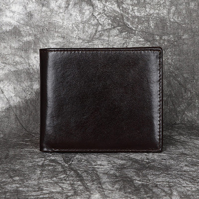 Тънък портфейл от кожа за мъже Двукратен минималистичен портфейл за мъже