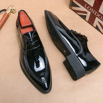 Италиански обувки Оксфорд за мъже Луксозни лачени сватбени обувки Рокля с остри пръсти Кожени обувки Класически оригинални обувки за дерби