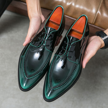 Италиански обувки Оксфорд за мъже Луксозни лачени сватбени обувки Рокля с остри пръсти Кожени обувки Класически оригинални обувки за дерби