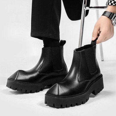 Botine din pentru bărbați, cu platformă de modă, cizme chelsea, pentru bărbați, cu vârful rinocerului, pantofi casual, încălțăminte pentru bărbați