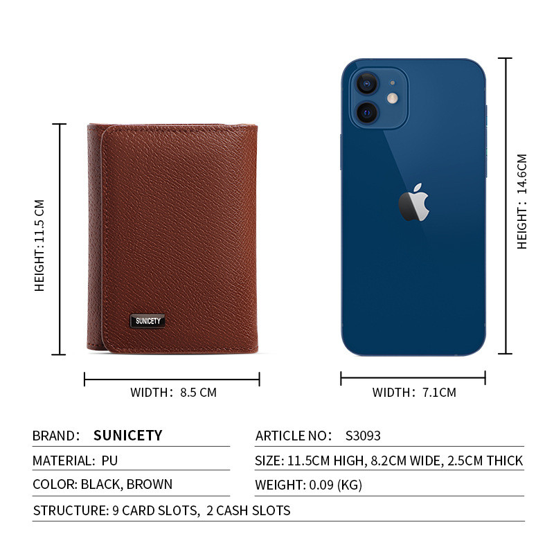 Novi uzorak muškog novčanika PU kožne protuprovalne torbe s karticama s trostrukim preklopom Muška višenamjenska novčanik s kopčom