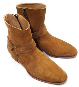 OKHOTCN Cizme chelsea pentru bărbați de epocă, din din piele intoarsa, stil roma, cizme pentru barbati, cu fermoar, pantofi casual cu catarama pentru barbati Sapato Botas