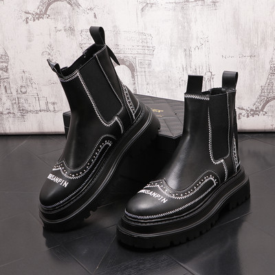 2023 m. rudens nauji siuvinėjimai „Chelsea“ vyriški batai, juodi žali, platforminiai batai, madingi batai ant kulkšnies, žieminiai vyriški batai