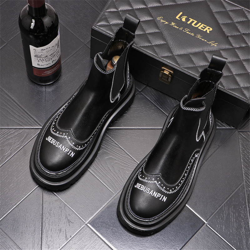 2023 m. rudens nauji siuvinėjimai „Chelsea“ vyriški batai, juodi žali, platforminiai batai, madingi batai ant kulkšnies, žieminiai vyriški batai