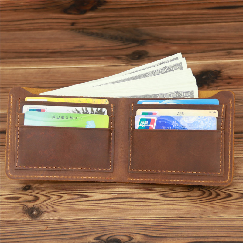 Pravi Crazy Horse kožni muški kratki novčanik Vintage muška mala torbica Luksuzni brend Dizajnerski muški novčanici s držačima kreditnih kartica