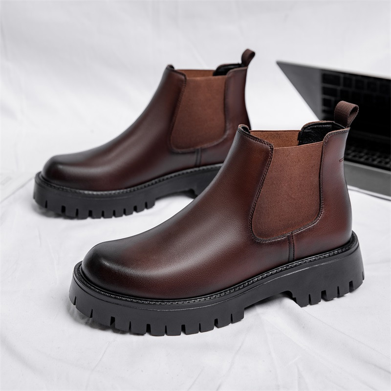 Muške kratke Chelsea čizme s platformom u britanskom stilu od mikrofibre kože jesen-zima