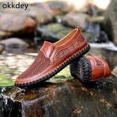 Ležerne kožne cipele za muškarce, s okruglim prstima, ravne vanjske, udobne, trendi, sveobuhvatne, prozračne, muške kožne, proljeće, ljeto, glavne