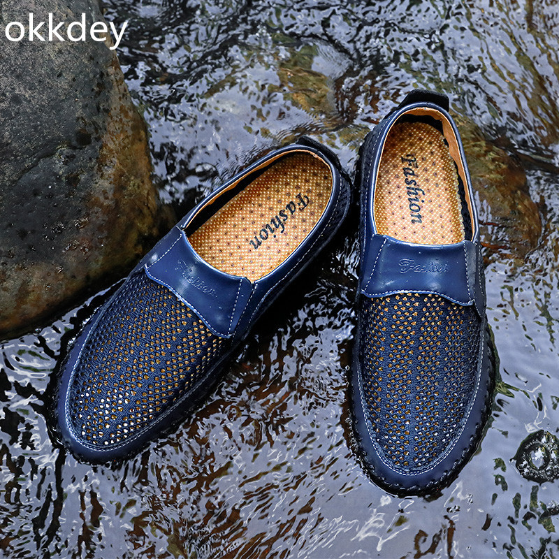 Ležerne kožne cipele za muškarce, s okruglim prstima, ravne vanjske, udobne, trendi, sveobuhvatne, prozračne, muške kožne, proljeće, ljeto, glavne
