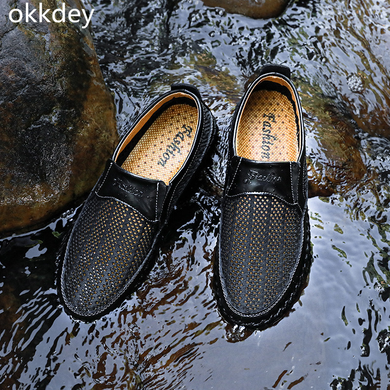 Ležerne kožne cipele za muškarce, s okruglim prstima, ravne vanjske, udobne, trendi, sveobuhvatne, prozračne, muške kožne, proljeće, ljeto, glavne