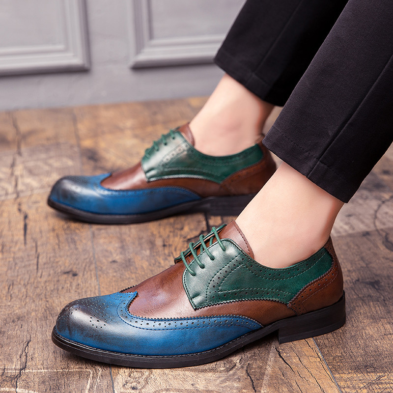 Didelis dydis 38-47 Vyriški Oksfordo odiniai batai Britanijos žalsvai mėlyni batai Rankų darbo Patogi oficiali suknelė Vyriška plokščia suvarstoma Bullock