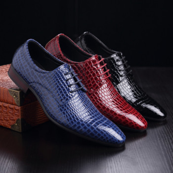 Луксозни мъжки ежедневни бизнес обувки тип Crocodile Grain Оксфордски модни мъжки обувки с връзки с остри пръсти за мъже, голям размер 38-47