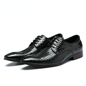 Луксозни мъжки ежедневни бизнес обувки тип Crocodile Grain Оксфордски модни мъжки обувки с връзки с остри пръсти за мъже, голям размер 38-47