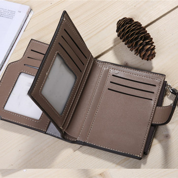 Винтидж мъжко портмоне с три сгъваеми кожени портфейла с многофункционални копчета с много гнезда за карти и ясно прозорче за идентификация