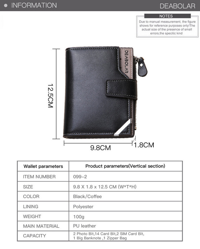 Portofel din piele cu trei ori cu fermoar vintage pentru bărbați Poșetă cu butoane cu mai multe funcții, cu mai multe sloturi pentru carduri și o fereastră de identificare clară