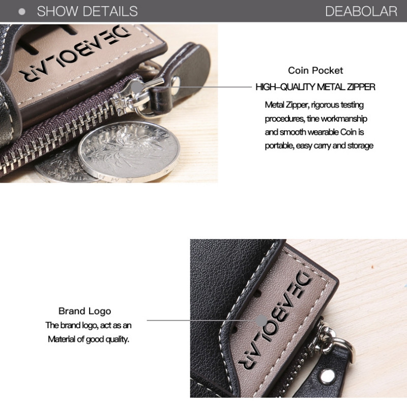 Portofel din piele cu trei ori cu fermoar vintage pentru bărbați Poșetă cu butoane cu mai multe funcții, cu mai multe sloturi pentru carduri și o fereastră de identificare clară