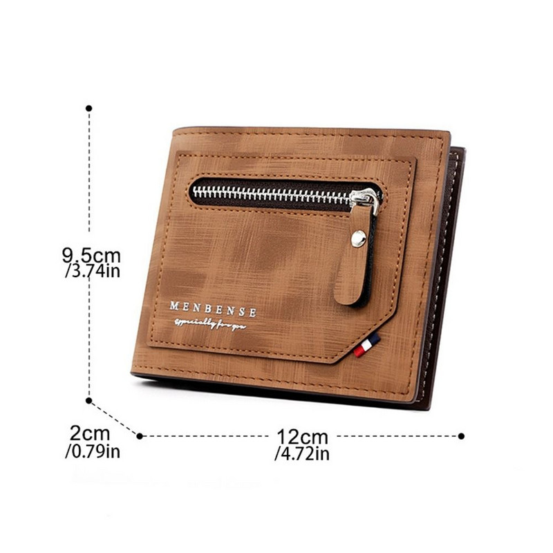 Nauja vyriška trumpa piniginė su užtrauktuku Daugiafunkcinės vertikalios piniginės Trijų kartų Retro monetų piniginė Vyriškas PU odinis kortelių laikiklis Dovanos