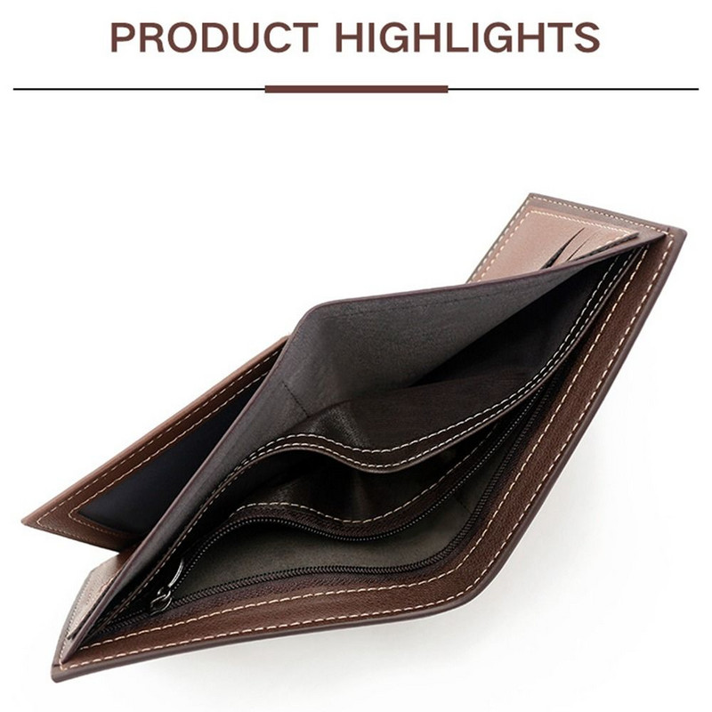 Nauja vyriška trumpa piniginė su užtrauktuku Daugiafunkcinės vertikalios piniginės Trijų kartų Retro monetų piniginė Vyriškas PU odinis kortelių laikiklis Dovanos