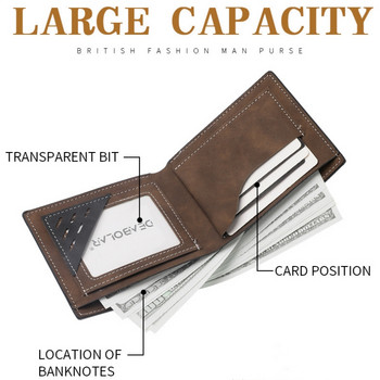 Νέο ανδρικό ρετρό δερμάτινο πορτοφόλι Nubuck Ανδρικό πορτοφόλι πολλαπλών λειτουργιών Θήκη πιστωτικής κάρτας Slim Ridge Πορτοφόλια Διπλό οριζόντιο κλιπ χρημάτων