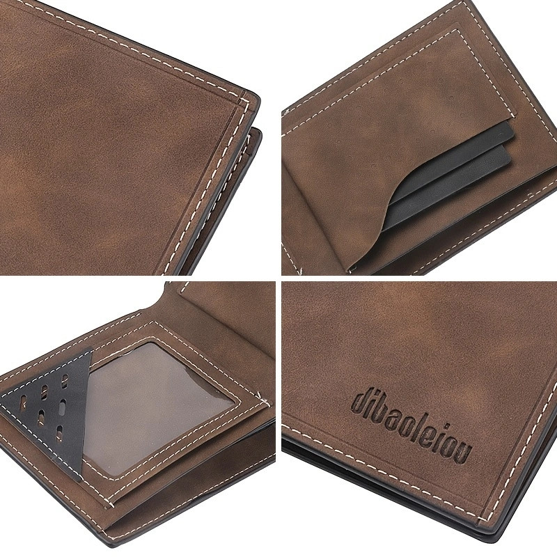 Novi muški retro novčanik od nubuk kože, muški višenamjenski ID, držač kreditne kartice, tanki novčanici, dva sklopiva vodoravna kopča za novac