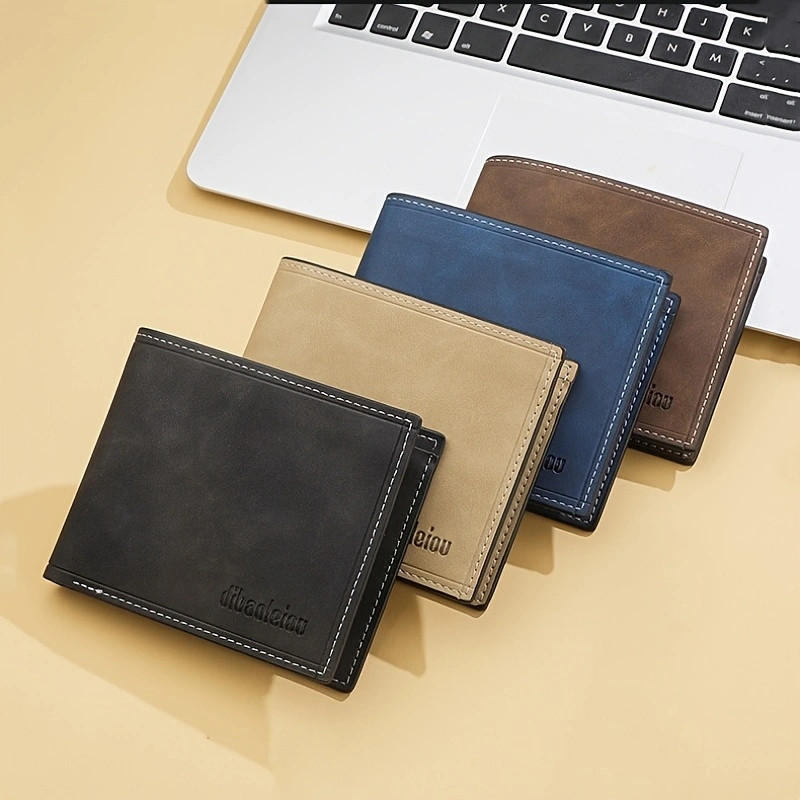 Novi muški retro novčanik od nubuk kože, muški višenamjenski ID, držač kreditne kartice, tanki novčanici, dva sklopiva vodoravna kopča za novac