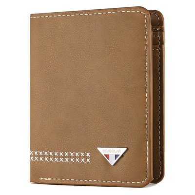 Portofel din piele în stil scurt, vertical, la modă, pentru bărbați, cu mai multe sloturi pentru carduri și o geantă de agrafă pentru bani cu fereastră de identificare clară