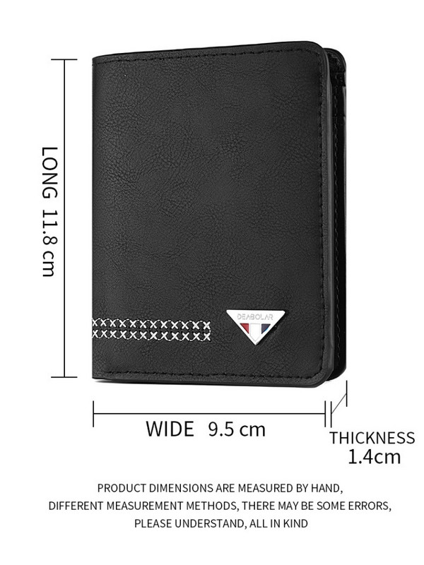 Divatos, egyszínű férfi, függőleges, rövid stílusú bőr pénztárca több kártyanyílással és átlátszó azonosító ablakkal ellátott, pénzkapcsos táskával