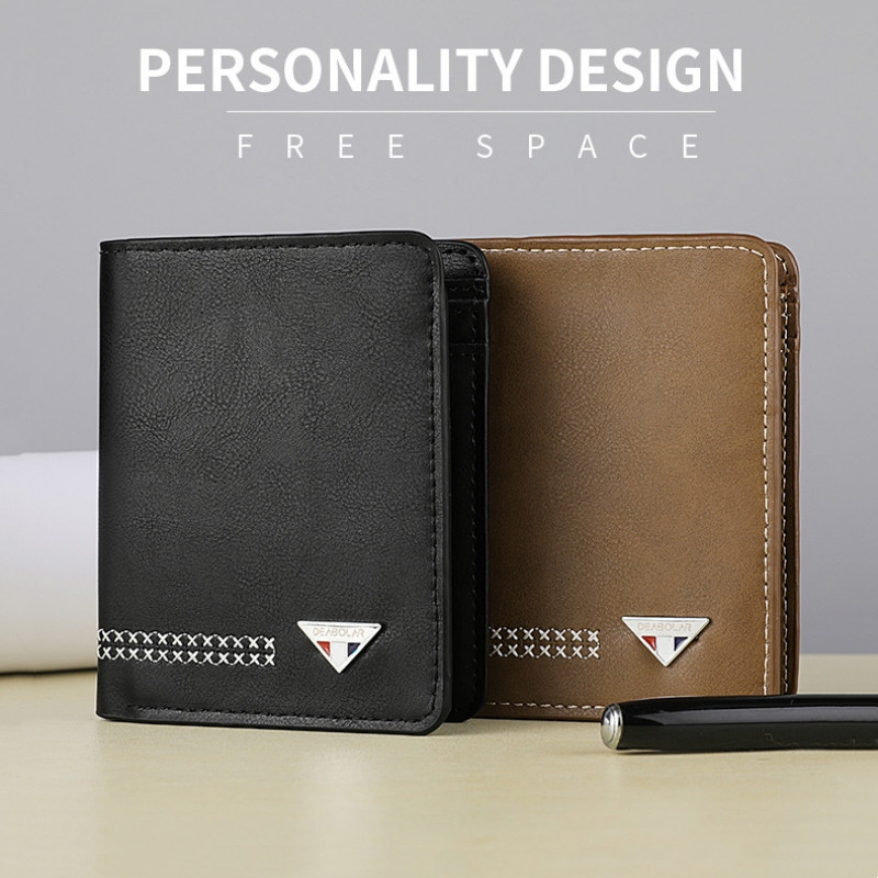 Divatos, egyszínű férfi, függőleges, rövid stílusú bőr pénztárca több kártyanyílással és átlátszó azonosító ablakkal ellátott, pénzkapcsos táskával