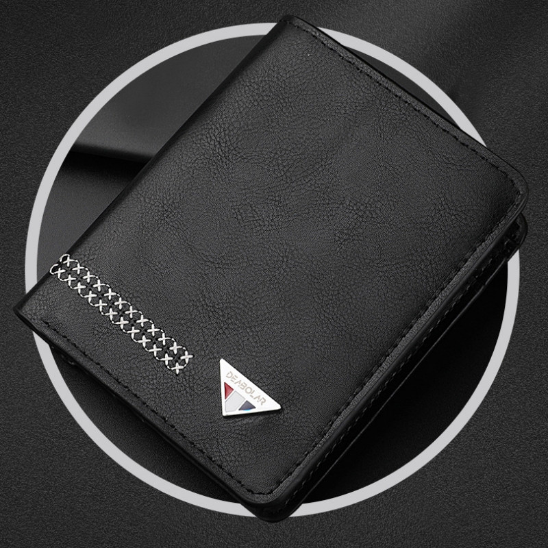 Divatos, egyszínű férfi, függőleges, rövid stílusú bőr pénztárca több kártyanyílással és átlátszó azonosító ablakkal ellátott, pénzkapcsos táskával