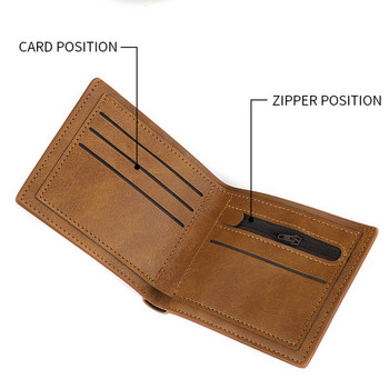 Ретро мъжки портфейл Ridge с множество джобове, класически бизнес портфейл от PU кожа с цип за кредитна карта, двусгъваема хоризонтална щипка за пари