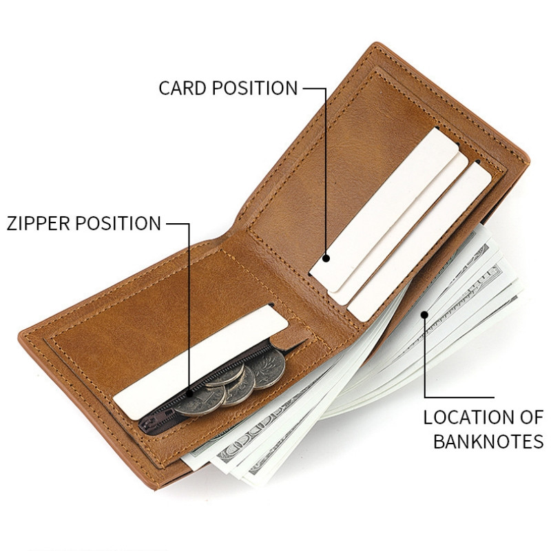 Retro Férfi Ridge pénztárca több zsebbel, klasszikus üzleti PU bőr cipzáras hitelkártya pénztárca, kétszeres vízszintes csíptető