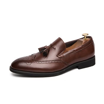 Голям размер 38-48 Мъжки броги Британски Оксфордски обувки Мъжки джентълменски обувки от PU кожа Zapatos Hombre Flats Мъжки мокасини с пискюли