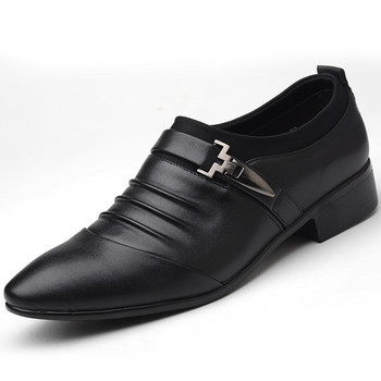 Класически мъжки рокли Обувки Черни кожени обувки с приплъзване за мъже Плюс размер Ежедневни делови мъжки официални обувки за сватба