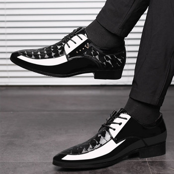 Мъжки бизнес ежедневни обувки с връзки и остри пръсти за мъже Сватбено парти Офис Мъжки обувки Официална рокля Черни лачени обувки