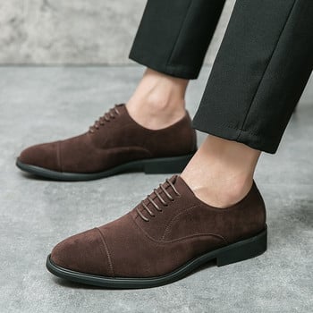 Ново пристигане Мъжки обувки с остър връх Ежедневни велурени кожени обувки Мъжки оксфордски обувки с връзки Официална плоска обувка Zapatos Hombre