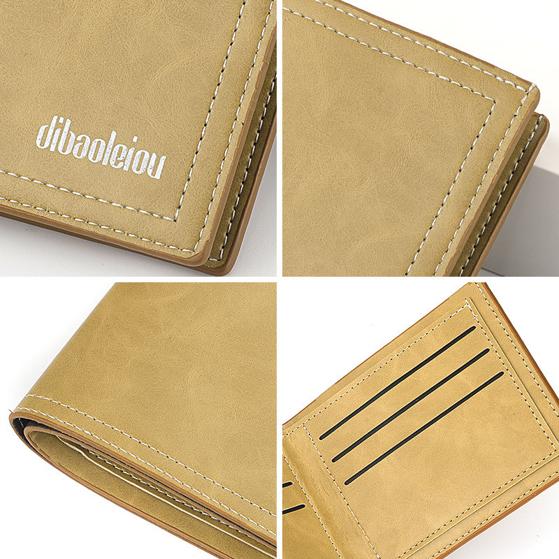 Portofel scurt din piele premium pentru bărbați, exterior moale, cu două orizontale, agrafă de bani, suport multifuncțional pentru card de credit