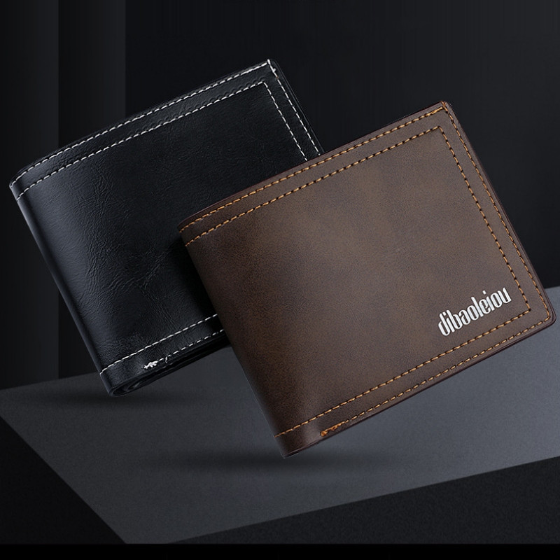 Portofel scurt din piele premium pentru bărbați, exterior moale, cu două orizontale, agrafă de bani, suport multifuncțional pentru card de credit