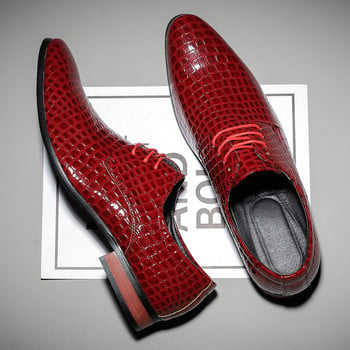 Италианска марка Червени мъжки крокодилски обувки Класически луксозни официални официални обувки Мъжки кожени обувки Оксфорд Модни сватбени обувки с остри носове