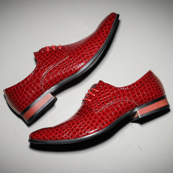 Италианска марка Червени мъжки крокодилски обувки Класически луксозни официални официални обувки Мъжки кожени обувки Оксфорд Модни сватбени обувки с остри носове