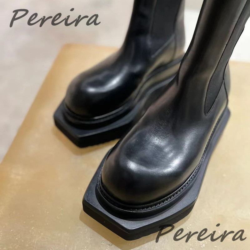 Apvalūs kojų batai su platforma kulkšnies batai vyrams, moteriški laisvalaikio batai, madingi pleištai, odiniai motociklo batai, žieminiai „Chelsea“ batai