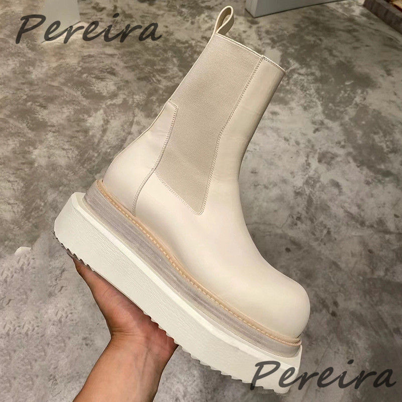 Apvalūs kojų batai su platforma kulkšnies batai vyrams, moteriški laisvalaikio batai, madingi pleištai, odiniai motociklo batai, žieminiai „Chelsea“ batai