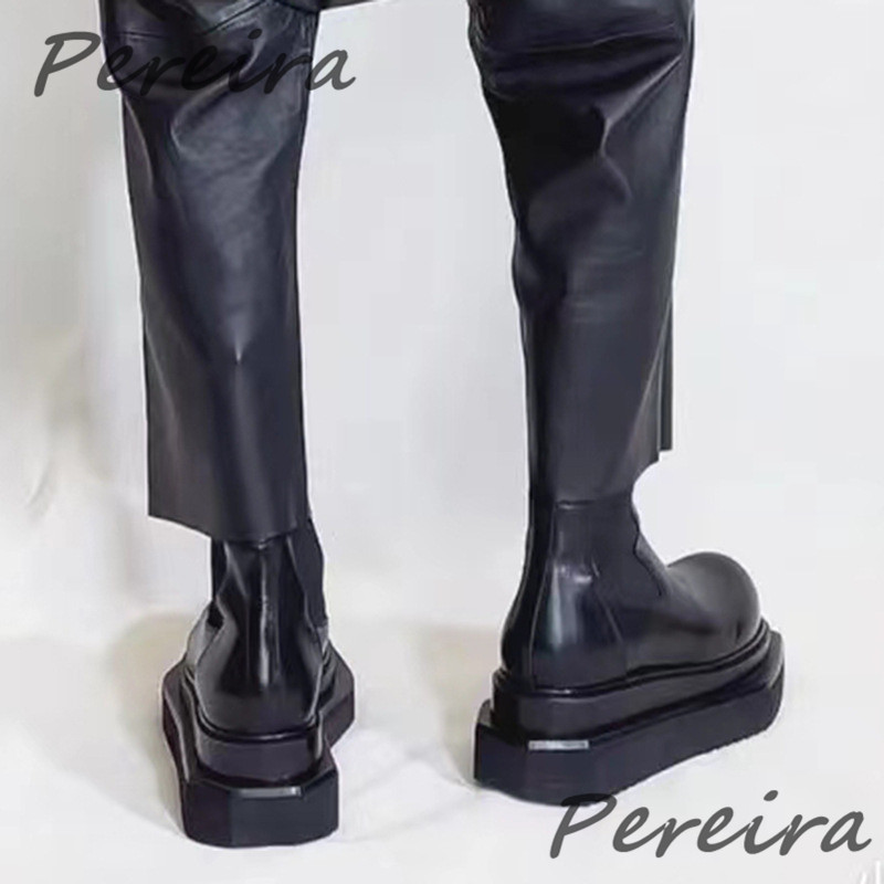 Apvalūs kojų batai su platforma kulkšnies batai vyrams, moteriški laisvalaikio batai, madingi pleištai, odiniai motociklo batai, žieminiai „Chelsea“ batai