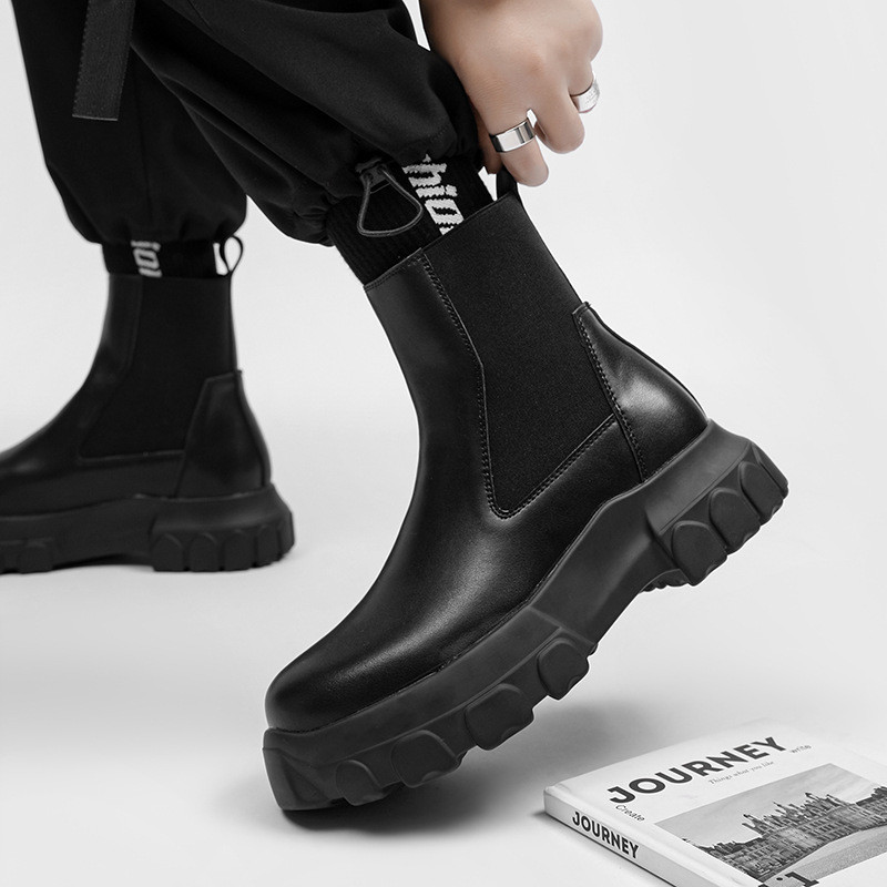 Vintage ležerne motociklističke čizme s debelom platformom Muške natikače Chelsea čizme od kože Zgodne ulične muške gležnjače