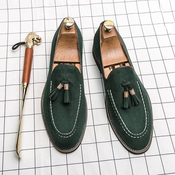 Луксозни дизайнерски мъжки велурени пискюли Синьо-зелени Оксфордски броги Обувки Мокасини Сватбени абитуриентски партита Обувки за завръщане у дома Zapatos Hombre