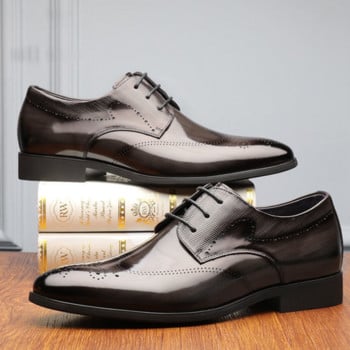 Елегантни обувки Brogue за мъже с връзки и остри пръсти Оксфордски обувки в официален стил за сватбено тържество Социални офис бизнес обувки