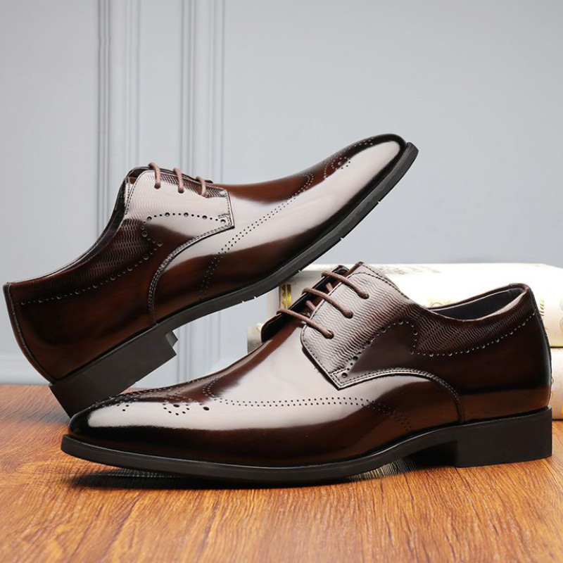 Pantofi brogue eleganti pentru barbati cu siret Oxfords cu varf ascutit Pantofi din piele stil formal pentru petreceri de nunta pantofi de birou social