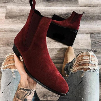 Chelsea Boots for men Wine Red Black Faux Suede Business Χαμηλοτάκουνα Χειροποίητα Μόδα Δωρεάν αποστολή Ανδρικές μπότες