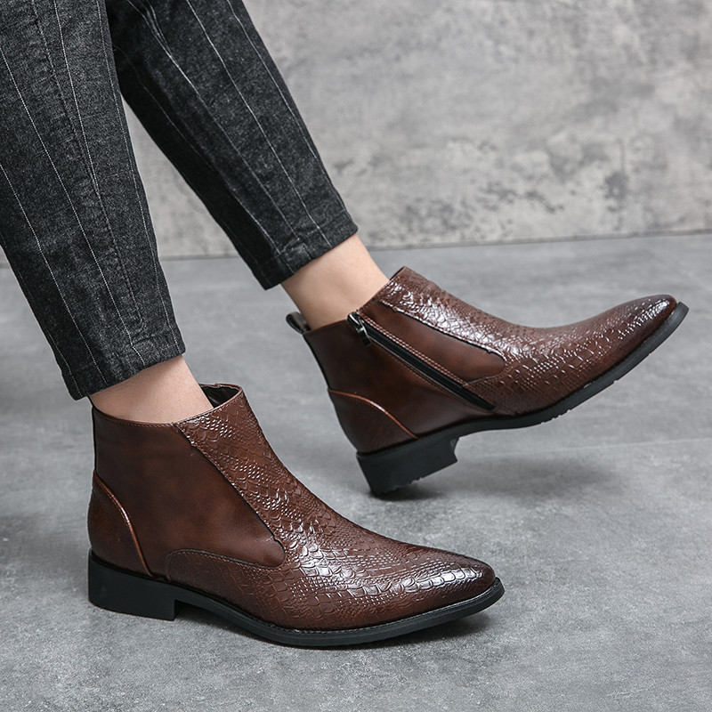 Olaszország téli csizmák Luxus márka Chelsea csizmák Férfi oldalsó cipzáras trend Csizmák Bokacsizmák Formális Bőrcsizmák Bőr Alkalmi Cipők