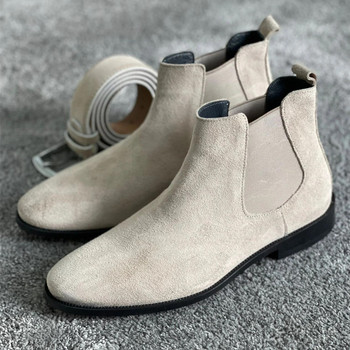 New In Men Chelsea Boots Beige Flock Round Toe Slip-On Business Handmade ανδρικές μπότες Δωρεάν αποστολή Botas De Hombre