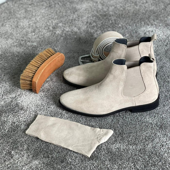 New In Men Chelsea Boots Beige Flock Round Toe Slip-On Business Handmade ανδρικές μπότες Δωρεάν αποστολή Botas De Hombre